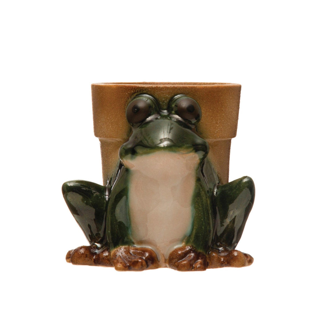 Creative Coop Planter Stoneware Frog Planter, Reactive Glaze