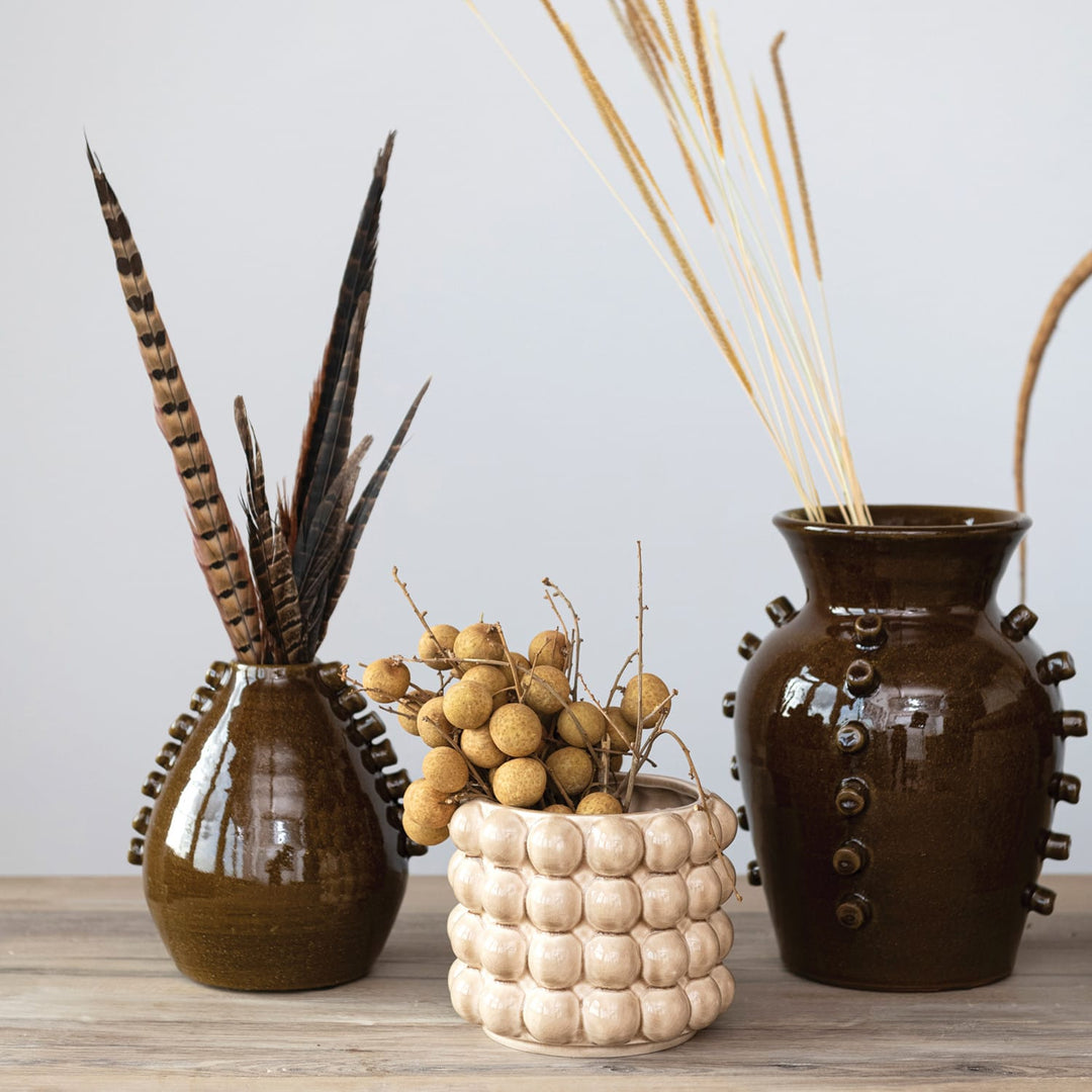 Creative Coop Plants Stoneware Raised Dots Planter (holds 4" pot)