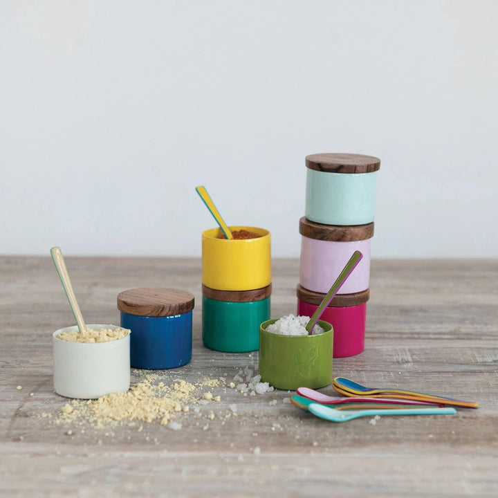 Creative Coop Pots & Planters Stainless Steel Mini Pinch Pot with Acacia Wood Lid