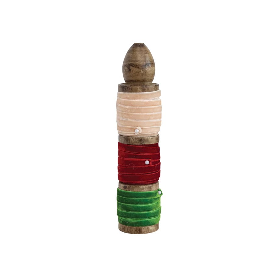 Creative Coop Ribbon 3 Yard Velvet Ribbon on Wood Spool - Green, Red & Ivory
