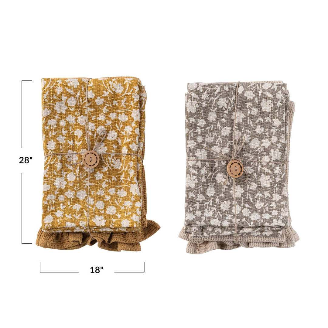 Creative Coop Tea Towel 28"L x 18"W Cotton Slub Printed & Cotton Waffle Tea Towels, Set of 2