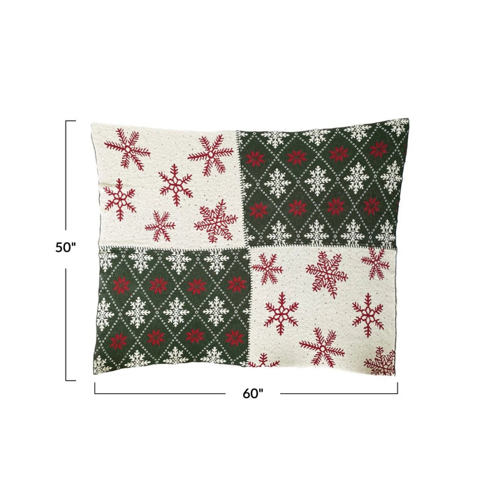 Creative Coop Throws Cotton Knit Throw w/ Snowflake Patterns