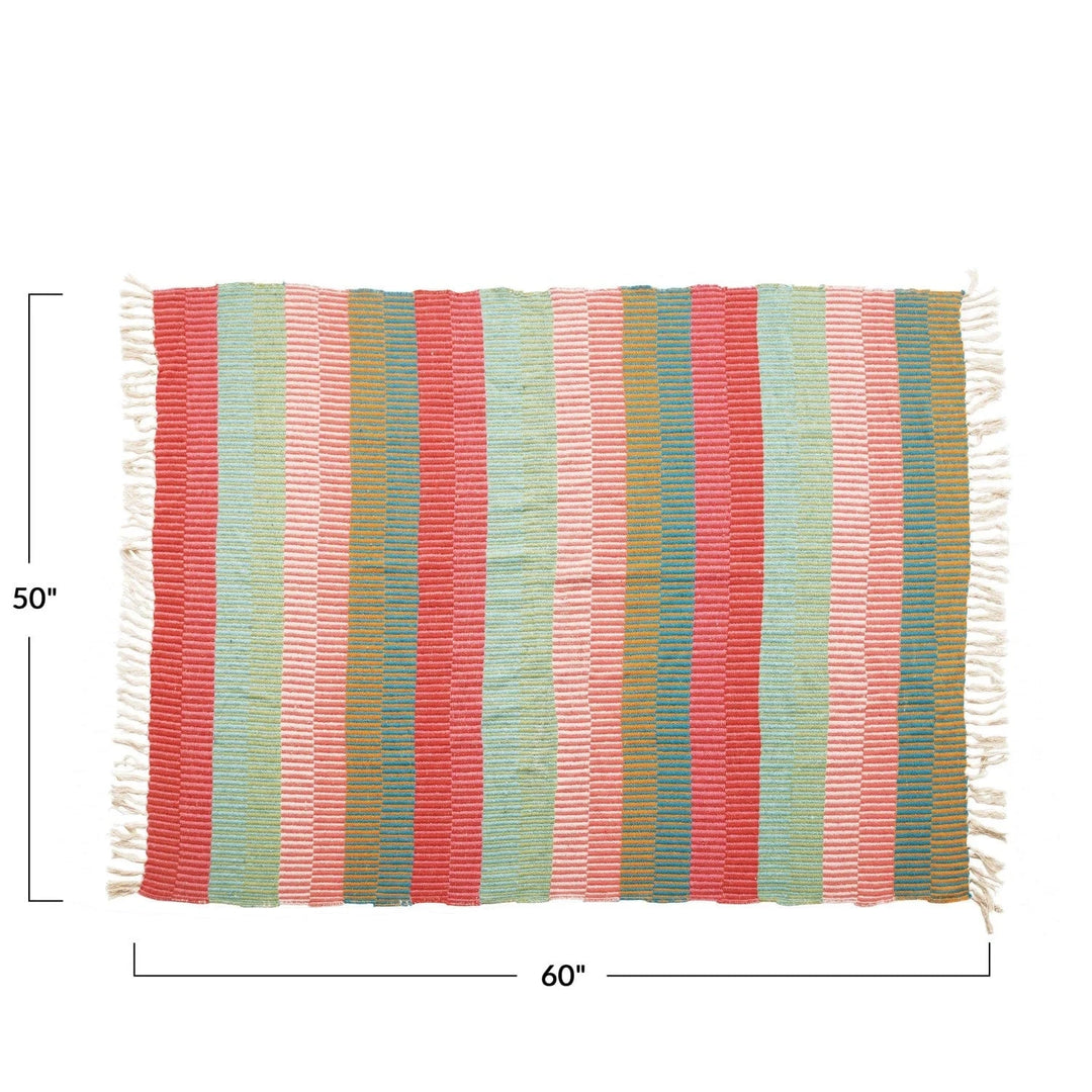 Creative Coop Throws Recycled Cotton Blend Striped Throw with Tassels