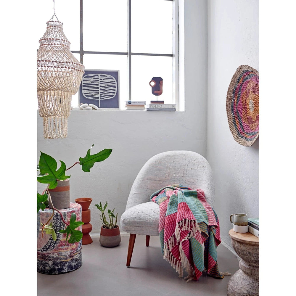 Creative Coop Throws Recycled Cotton Blend Striped Throw with Tassels