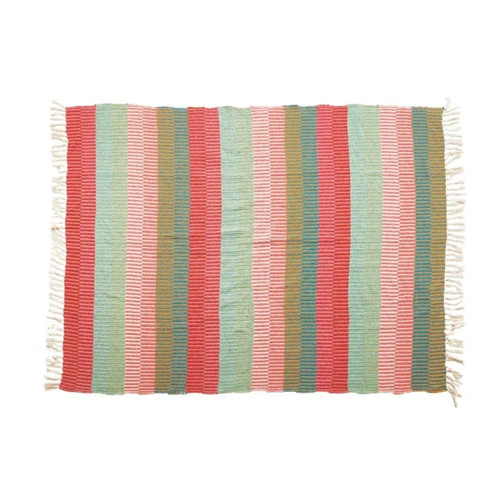 Creative Coop Throws Recycled Cotton Blend Striped Throw with Tassels