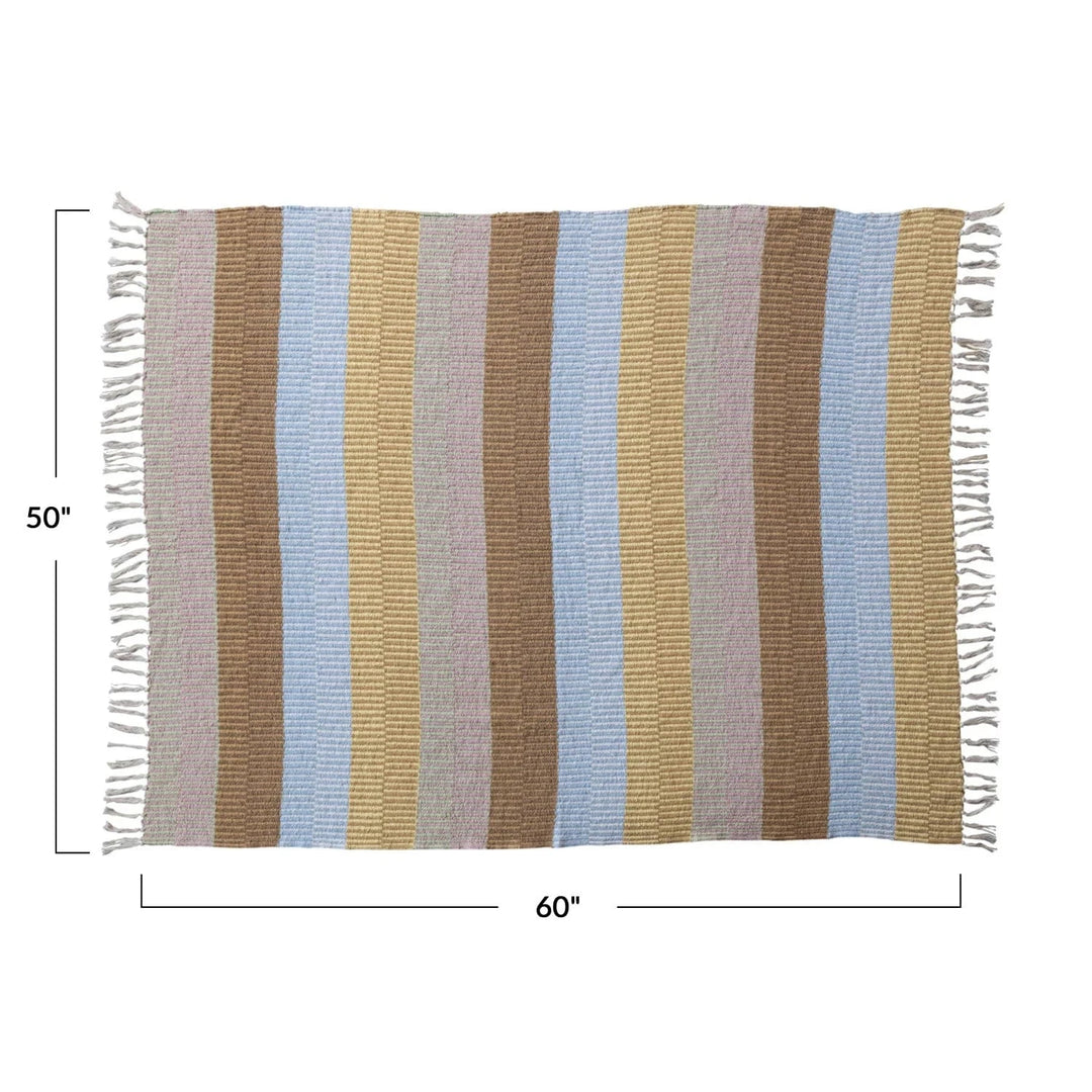 Creative Coop Throws Woven Recycled Cotton Blend Throw w/ Stripes & Fringe