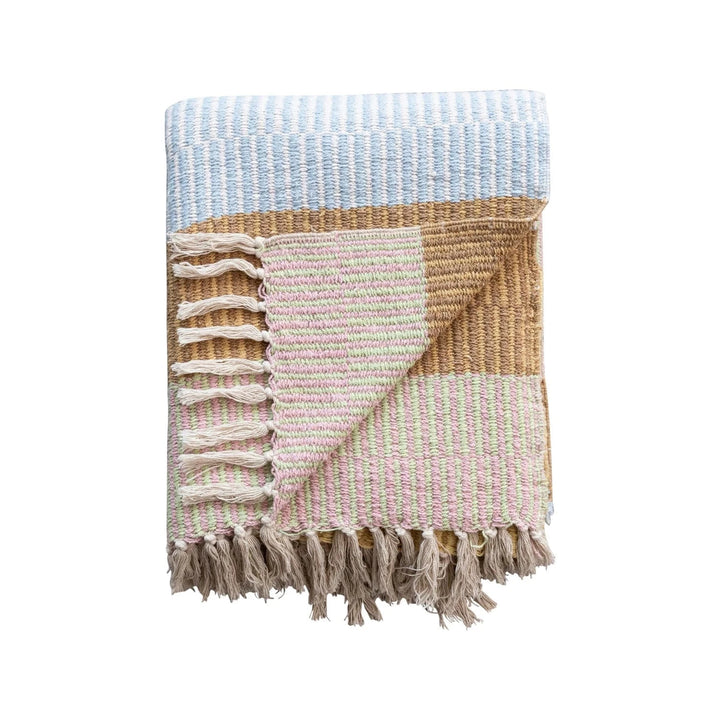 Creative Coop Throws Woven Recycled Cotton Blend Throw w/ Stripes & Fringe