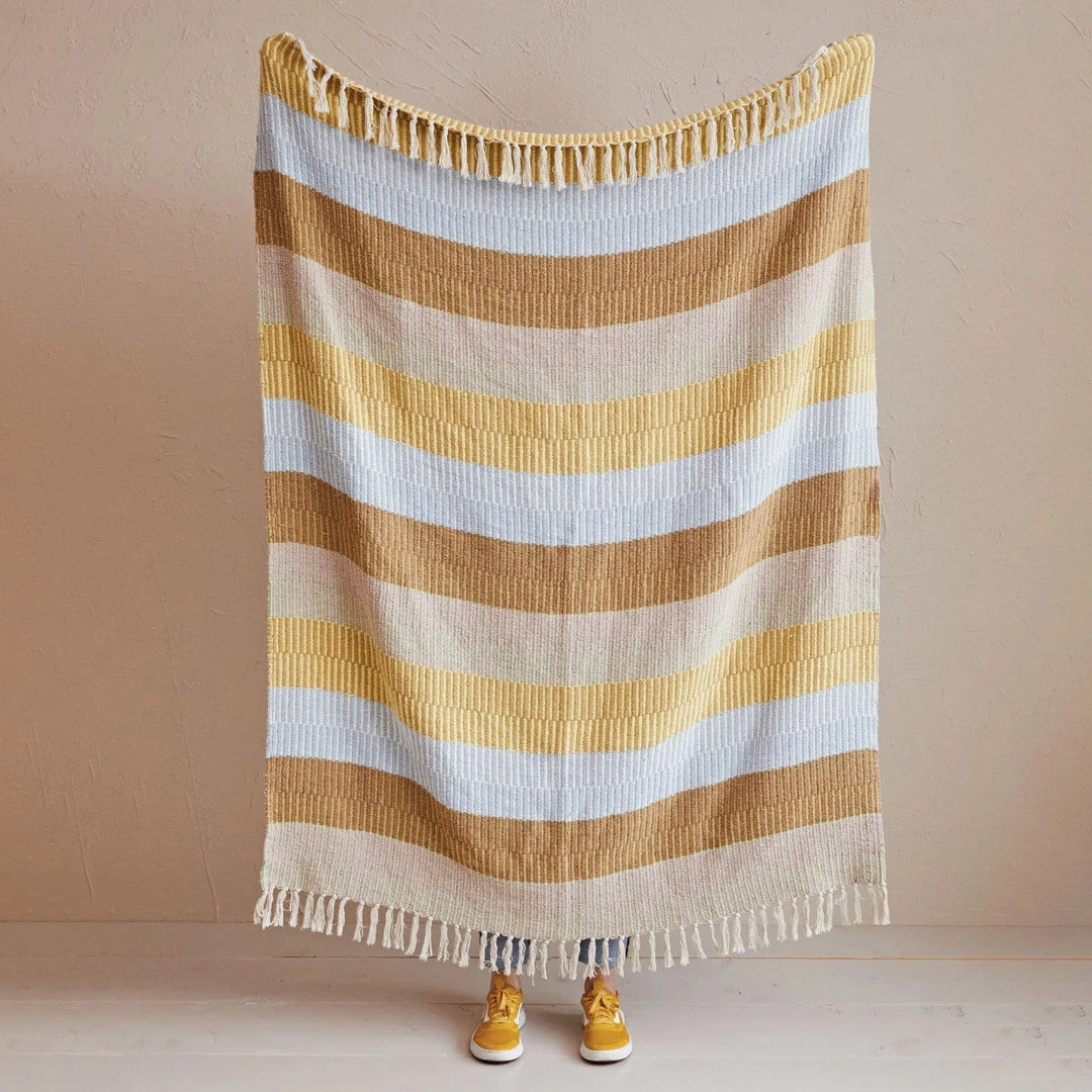 Creative Coop Throws Woven Recycled Cotton Blend Throw w/ Stripes & Fringe