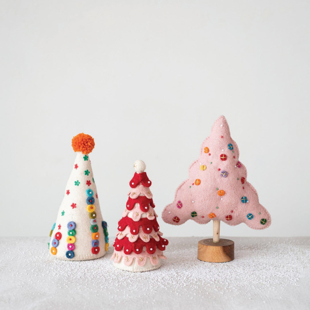 Creative Coop Trees Handmade Wool Felt Tree W/Beads, Embroidery & Pom-Poms
