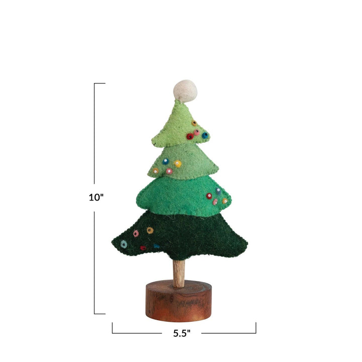 Creative Coop Trees Wool Felt Tree w/ Beads | Pom Pom & Wood Base