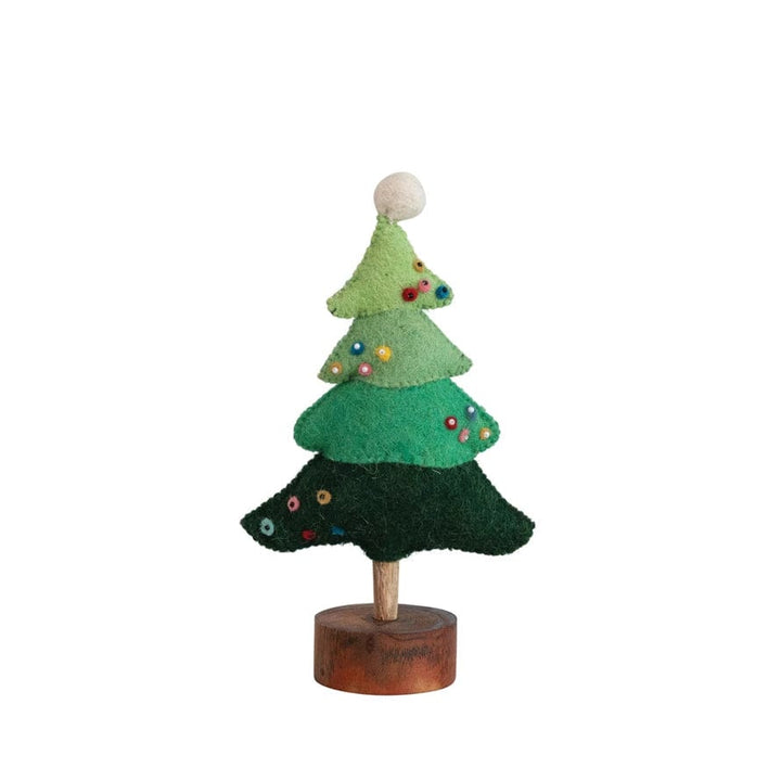 Creative Coop Trees Wool Felt Tree w/ Beads | Pom Pom & Wood Base