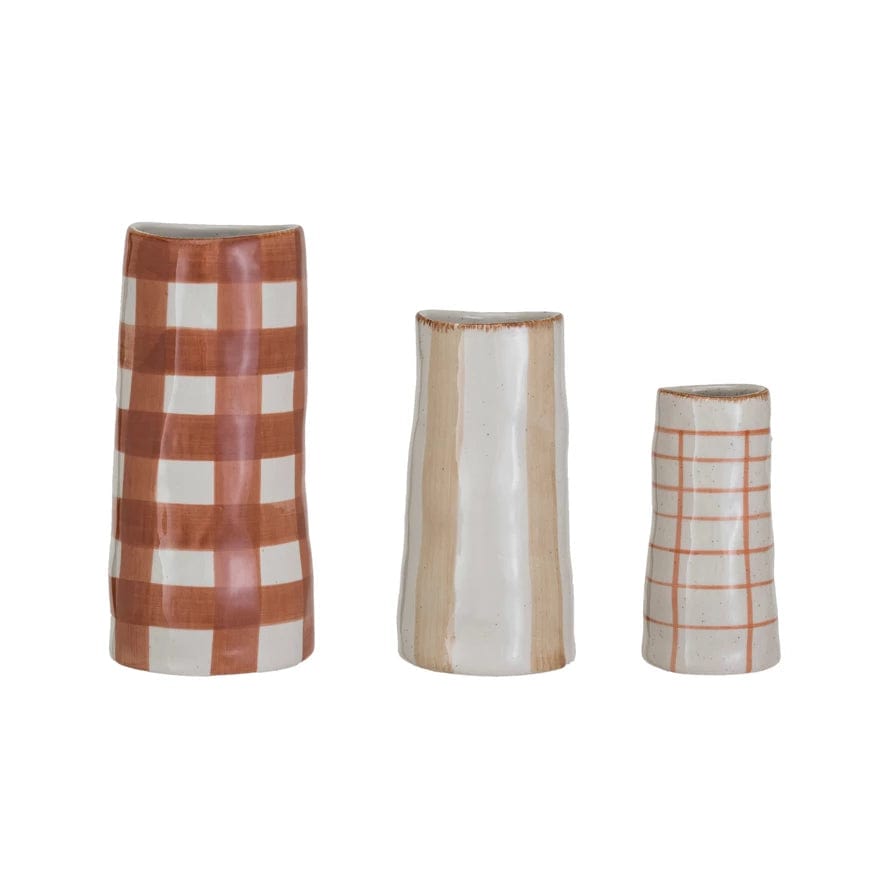 Creative Coop Vases Hand-Painted Stoneware Vases w/ Patterns