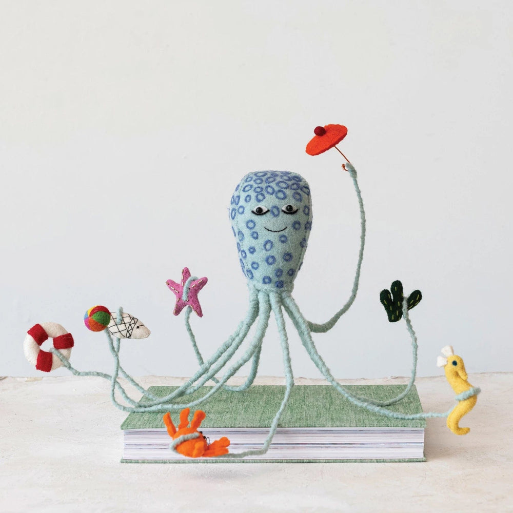 Creative Coop Wall Hanging Wool Felt & Wire Octopus w/ Sea Creatures & Toys