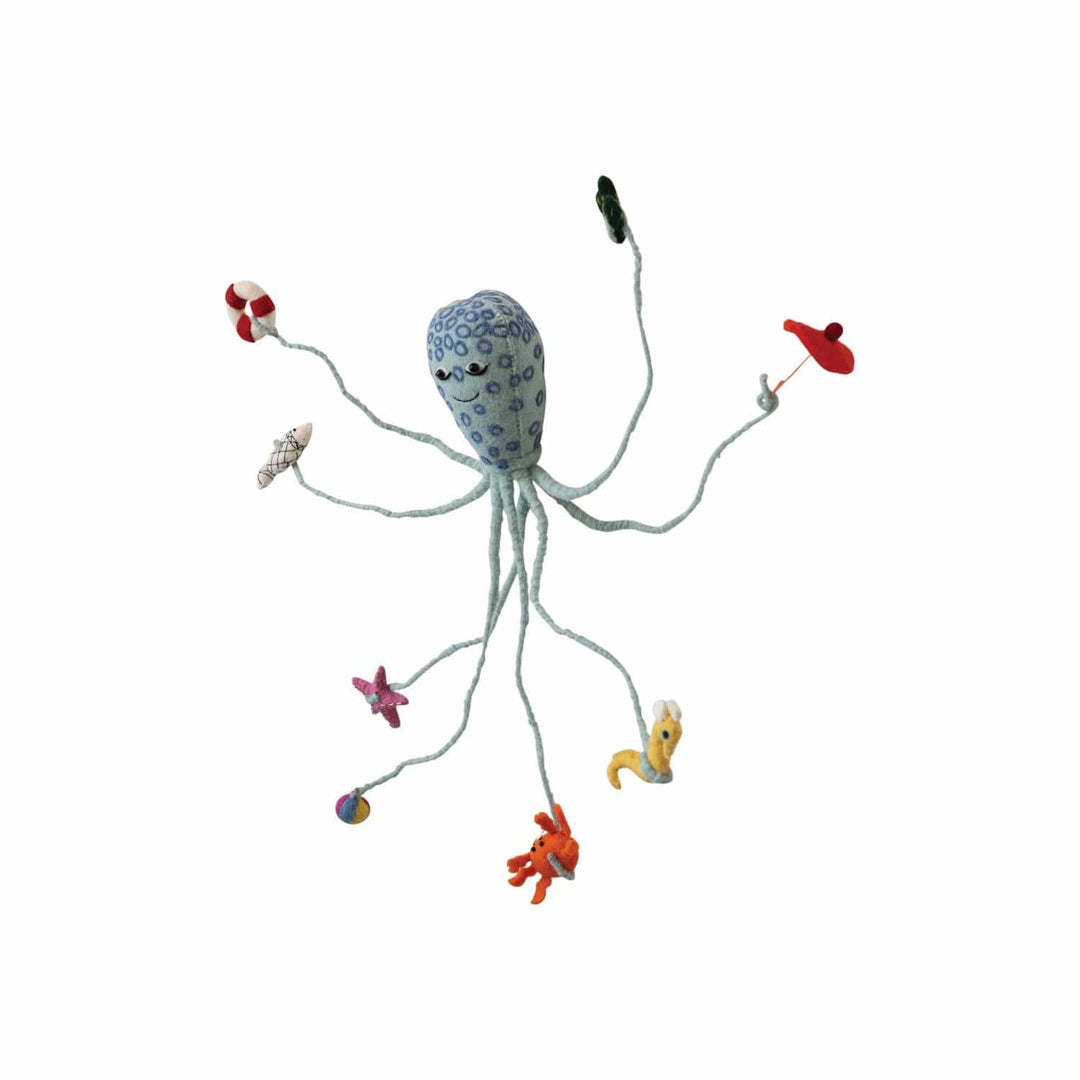 Creative Coop Wall Hanging Wool Felt & Wire Octopus w/ Sea Creatures & Toys