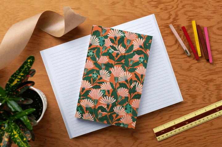 Denik Notebook Orange Floral Classic Layflat Notebook