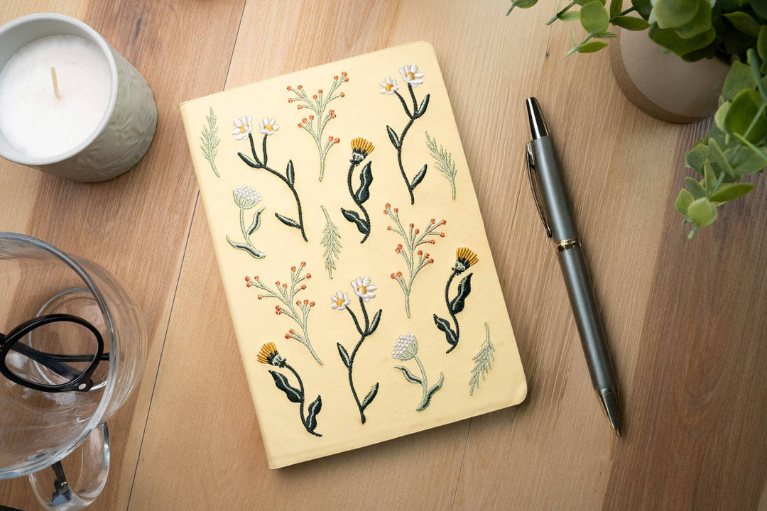 Denik paper Butter Yellow Blooms Embroidered Journal Notebook