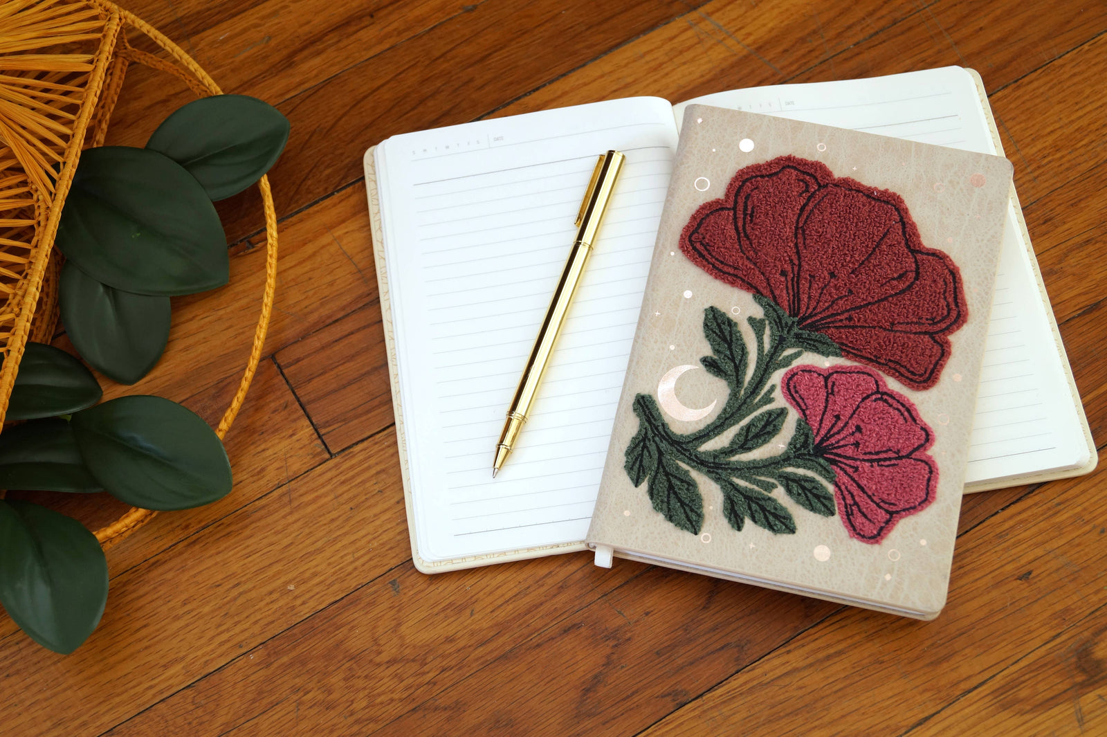 Denik paper Double Bloom Embroidered Layflat Journal Notebook