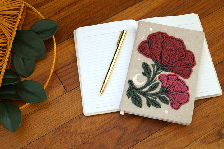 Denik paper Double Bloom Embroidered Layflat Journal Notebook
