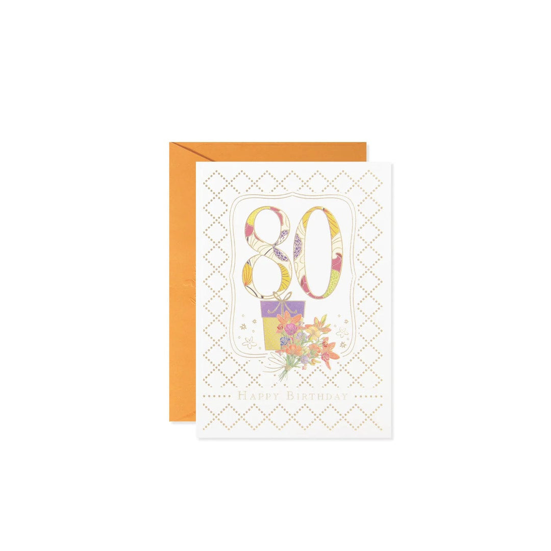 Design Design birthday card Big 80 a Present and Flowers