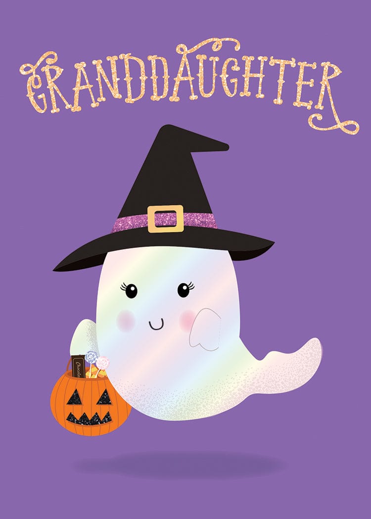 Design Design Card Little Girl Ghost Witch Card