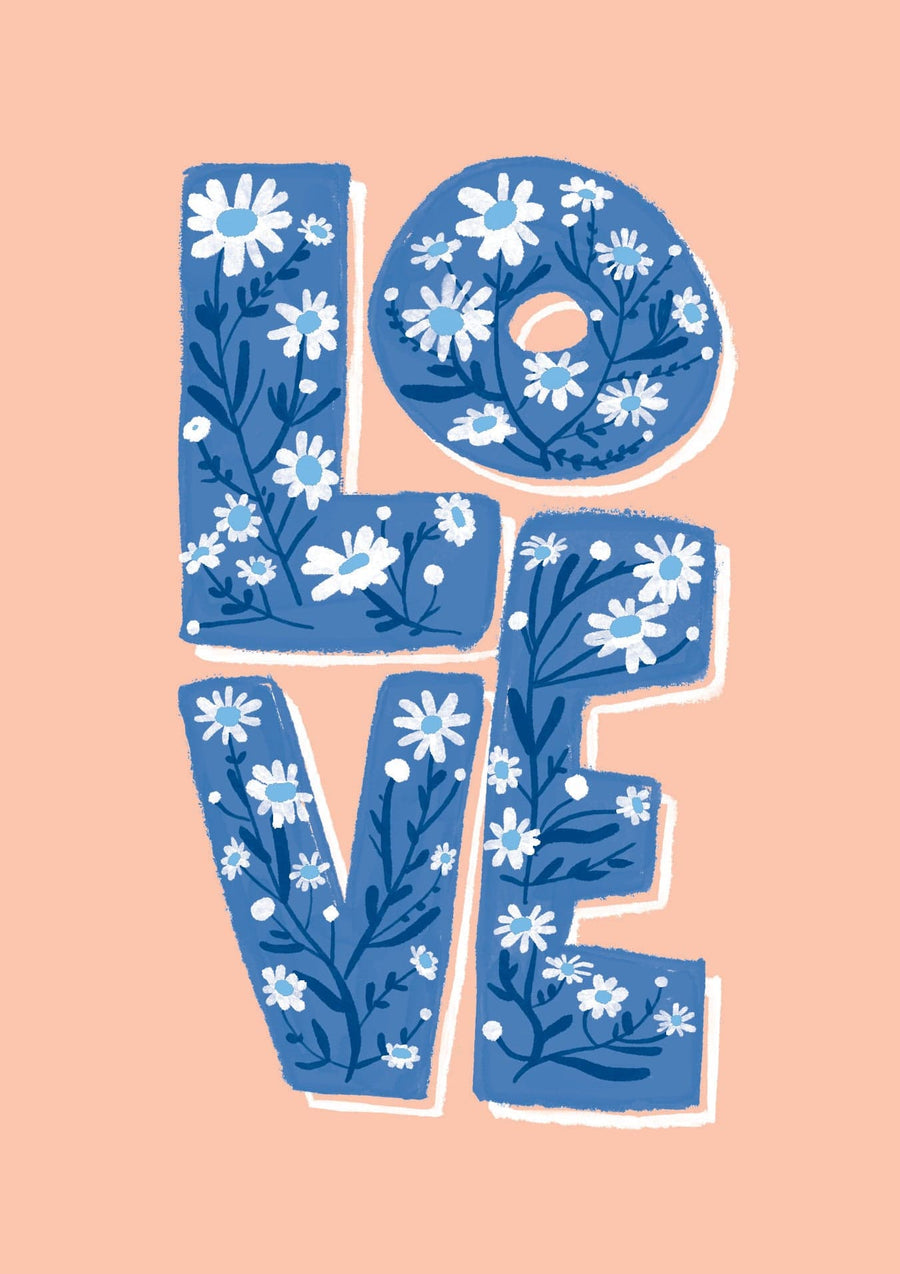 Design Design Card Love Stacked Floral Lettering