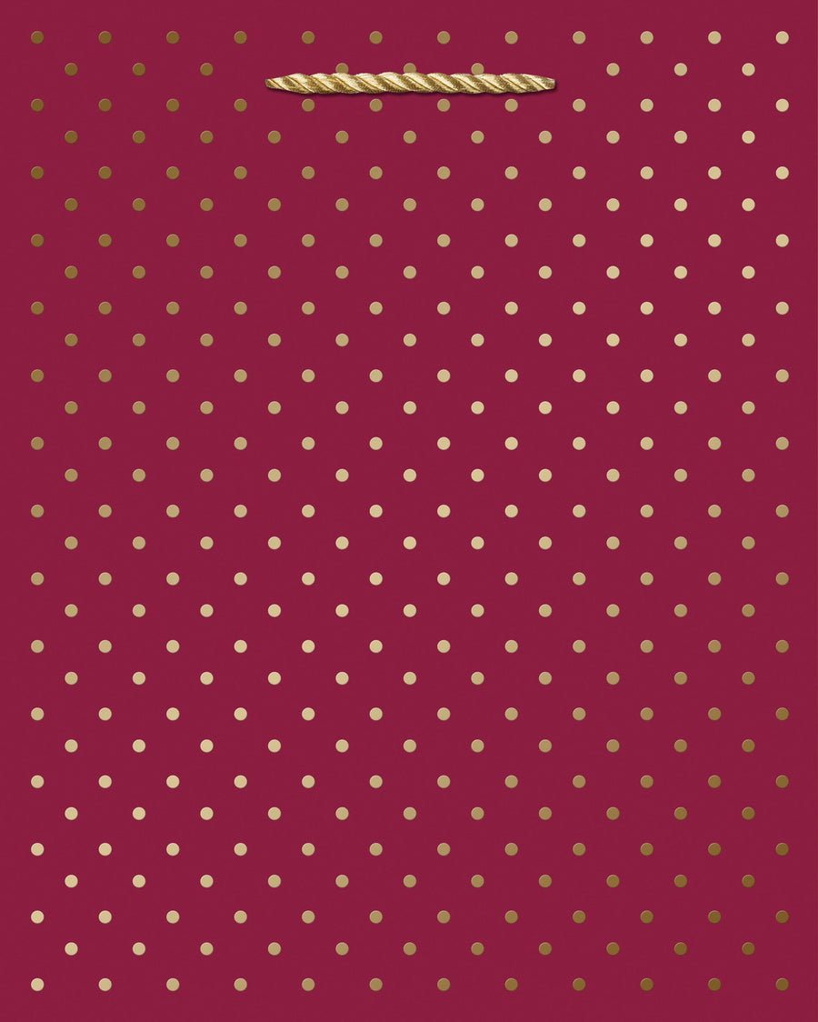 Design Design Gift Bag Gold Swiss Dots Gift Bag -Cranberry Medium