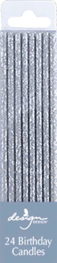 Design Design Party Glitter Thin Stick Candles-Silver