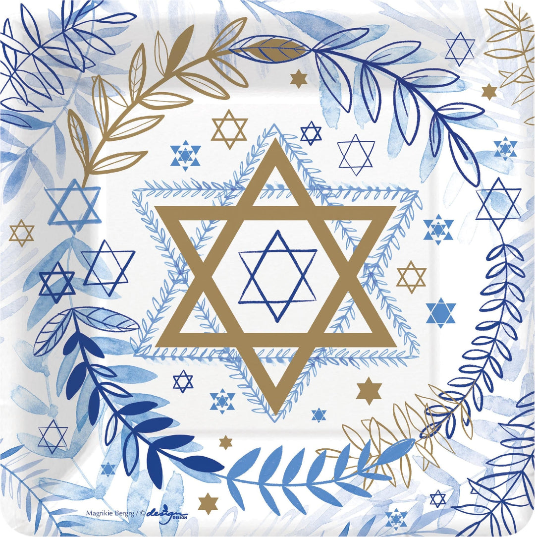 Design Design Party Supplies Judaic Stars and Leaves Square Dessert Plate