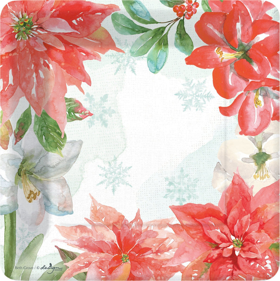 Design Design Party Supplies Poinsettia Traditions Square Dessert Plate