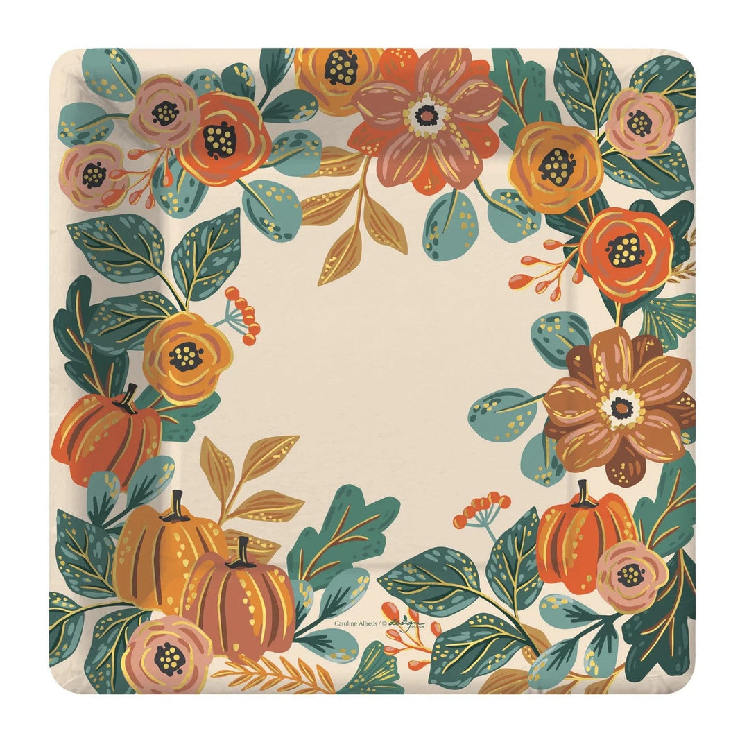 Design Design Party Supplies Sage and Pumpkin Square Dinner Plate