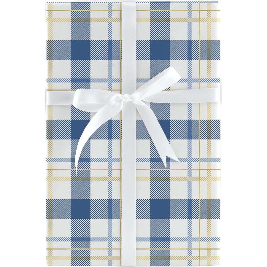 Design Design Tissue Paper Blue and Gold Plaid Gift Wrap