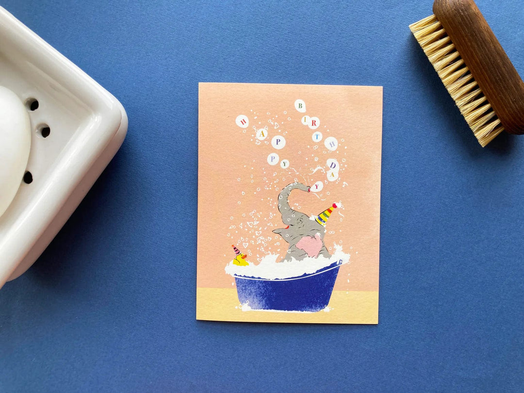 Driscoll Designs Card Birthday Elephant In Tub Card