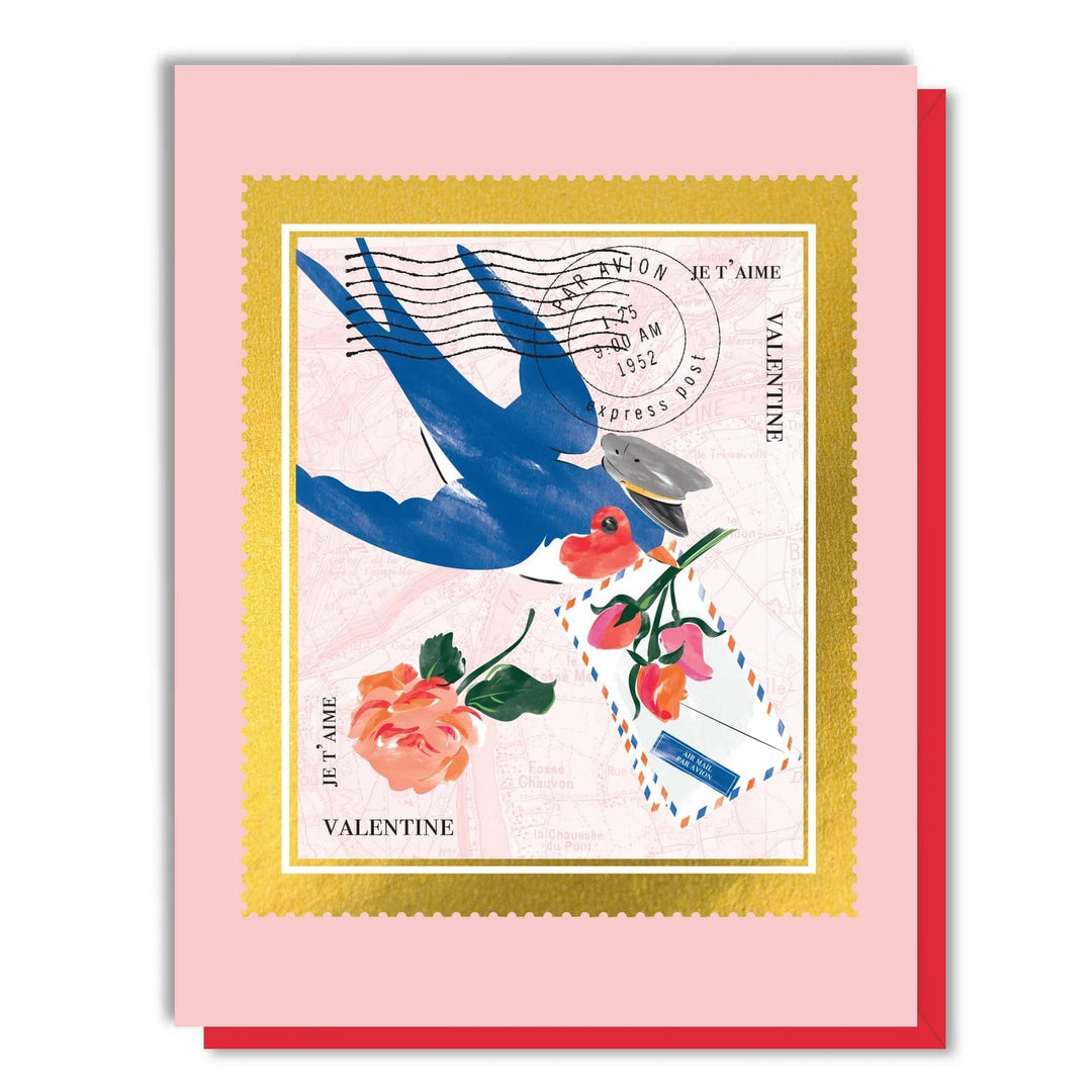 Driscoll Designs Card Je t'aime Postage Valentine - Gold Foil Card