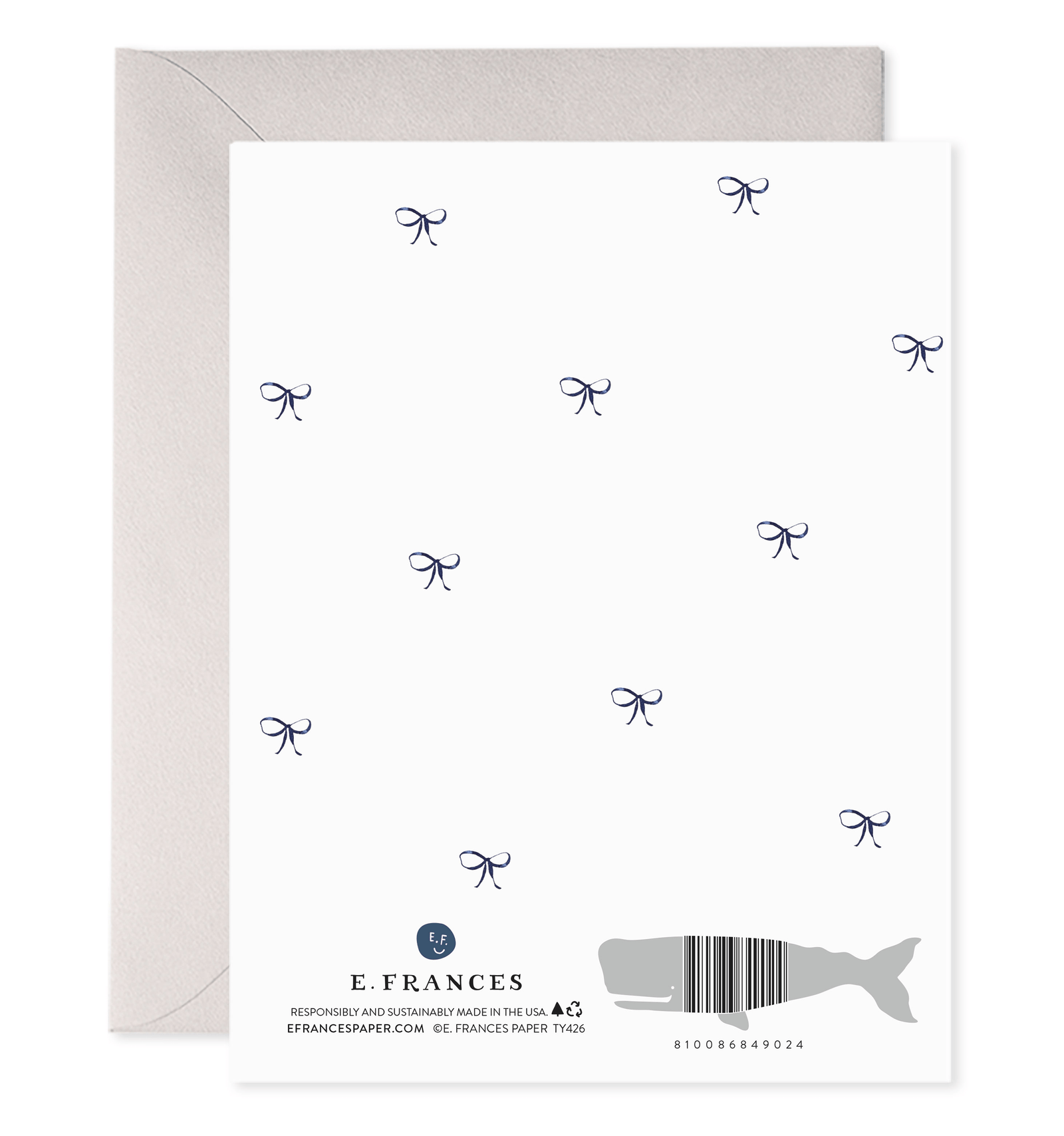 E. Frances Paper Cards Big Navy Striped Bow Thank You Note Greeting Card