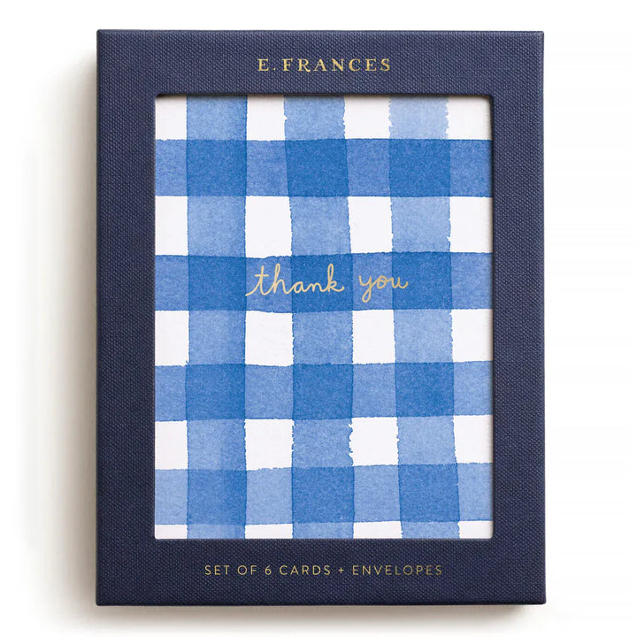E. Frances Paper Cards Blue Gingham Thank You Boxed Card Set