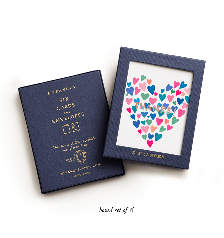 E. Frances Paper Cards Many Hearts Boxed Set of 6 Thank You Greeting Cards
