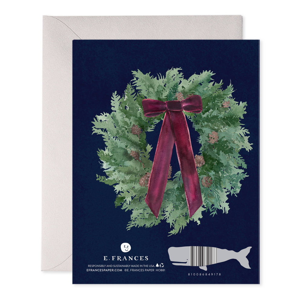 E. Frances Paper Cards Velvet Bow Wreath Christmas & New Year Greeting Card