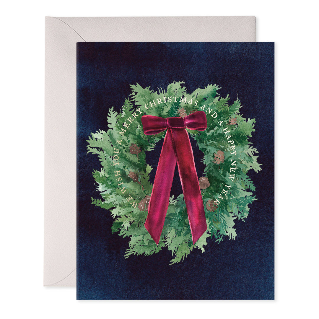E. Frances Paper Cards Velvet Bow Wreath Christmas & New Year Greeting Card