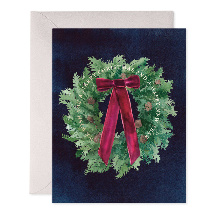 E. Frances Paper Cards Velvet Bow Wreath Christmas & New Year Greeting Card