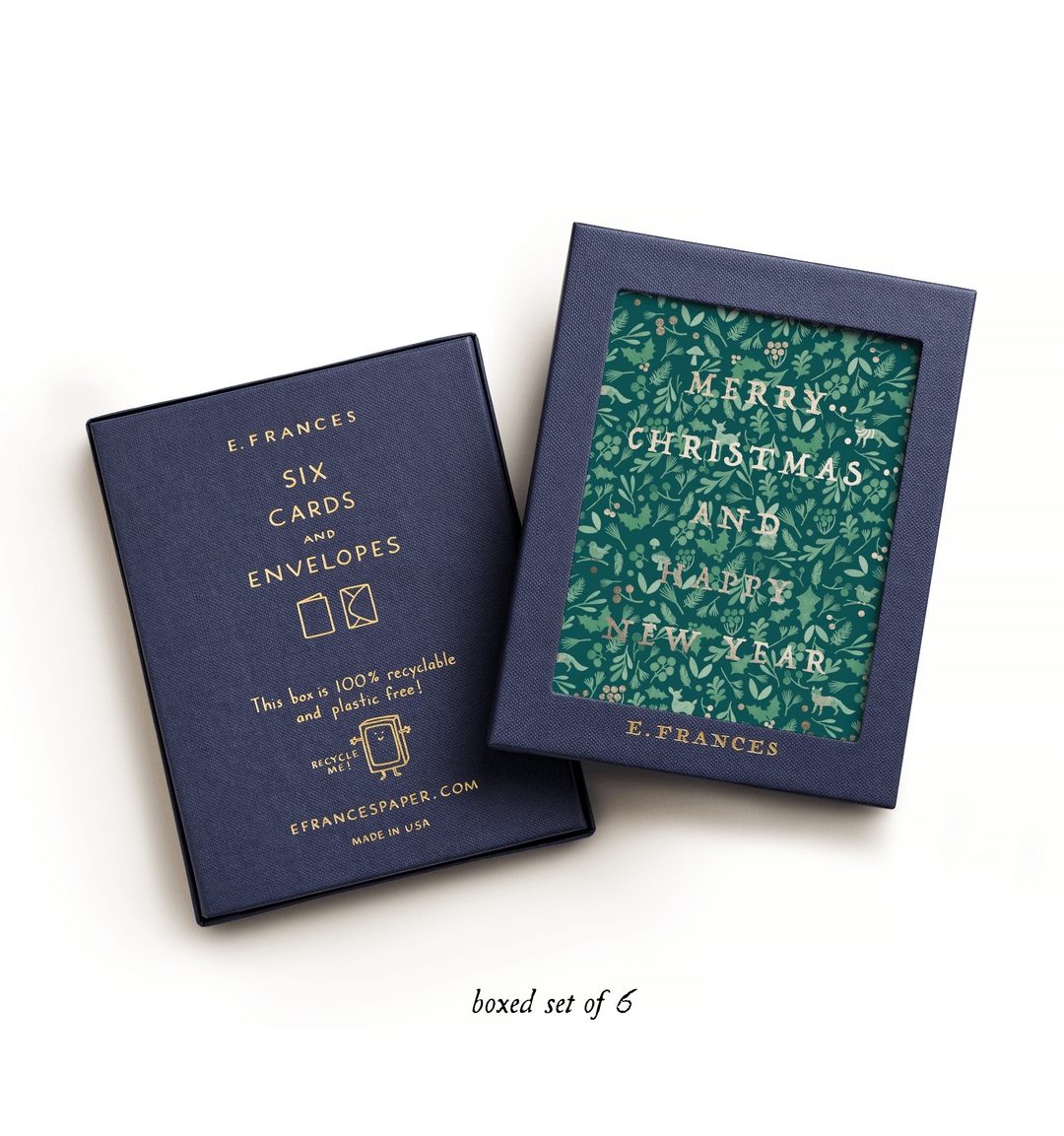 E. Frances Paper Cards Winter Forest Christmas & New Year Boxed Set of 6 Cards