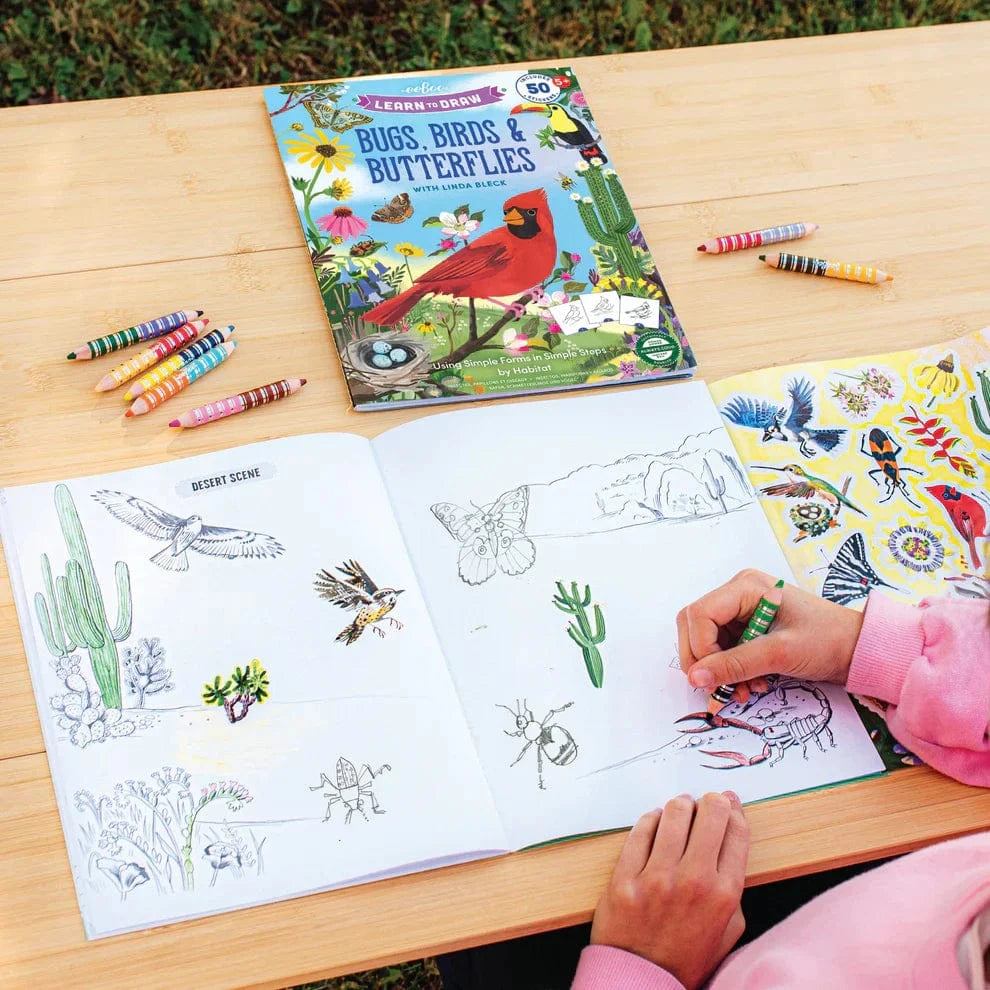 eeBoo Baby Learn To Draw Bugs, Birds & Butterflies with Stickers | eeBoo
