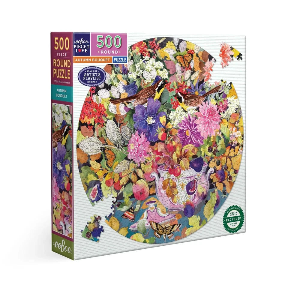 eeBoo Gifts Autumn Bouquet 500 Piece Round Puzzle | eeBoo