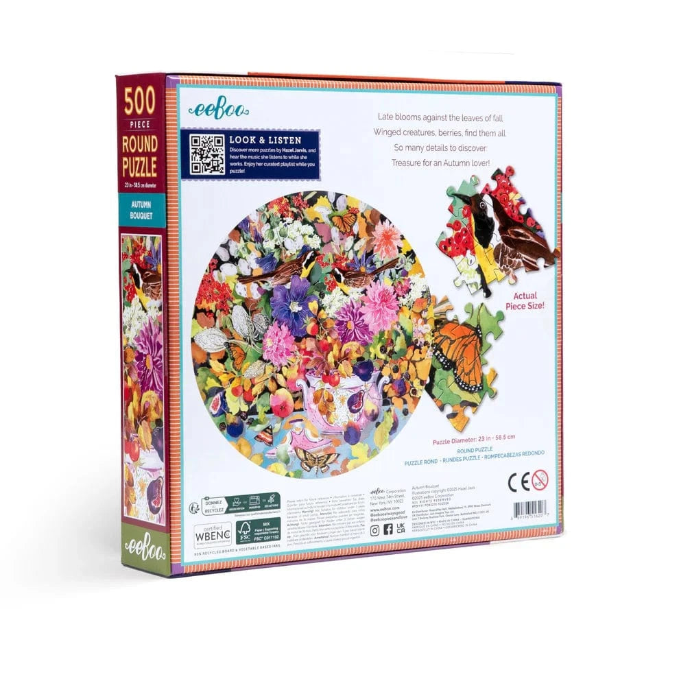 eeBoo Gifts Autumn Bouquet 500 Piece Round Puzzle | eeBoo
