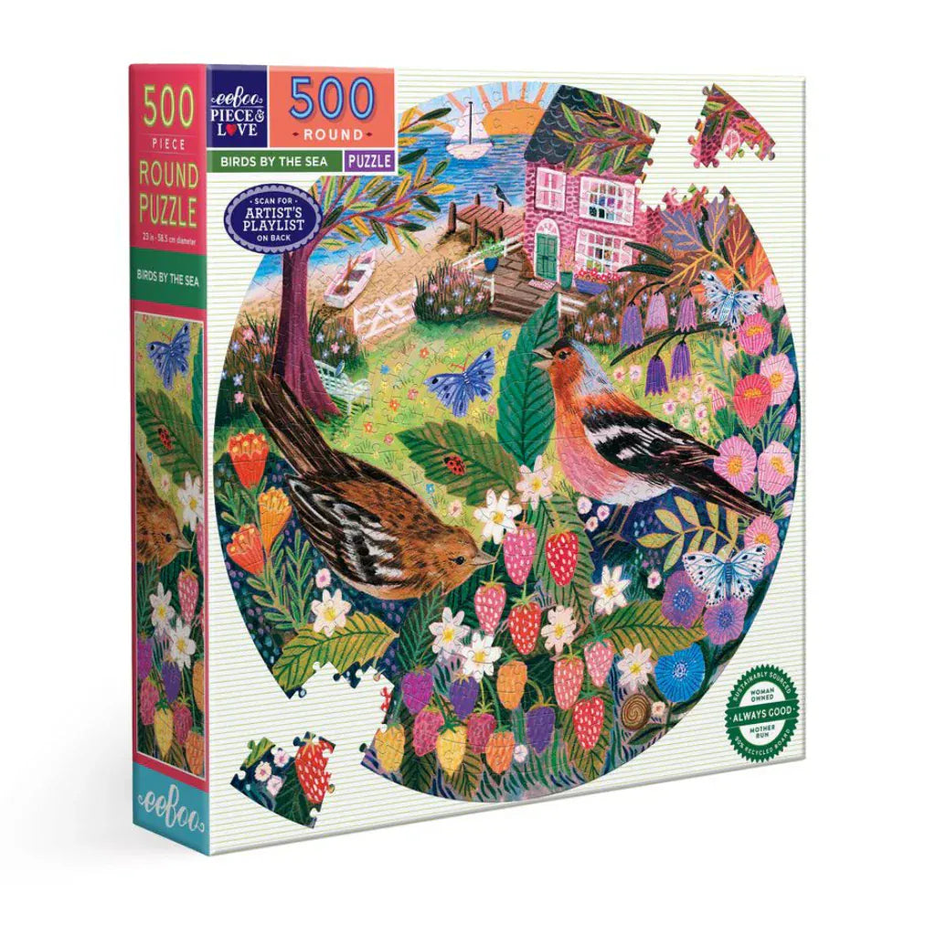 eeBoo Gifts Birds by the Sea 500 Piece Round Puzzle | eeBoo