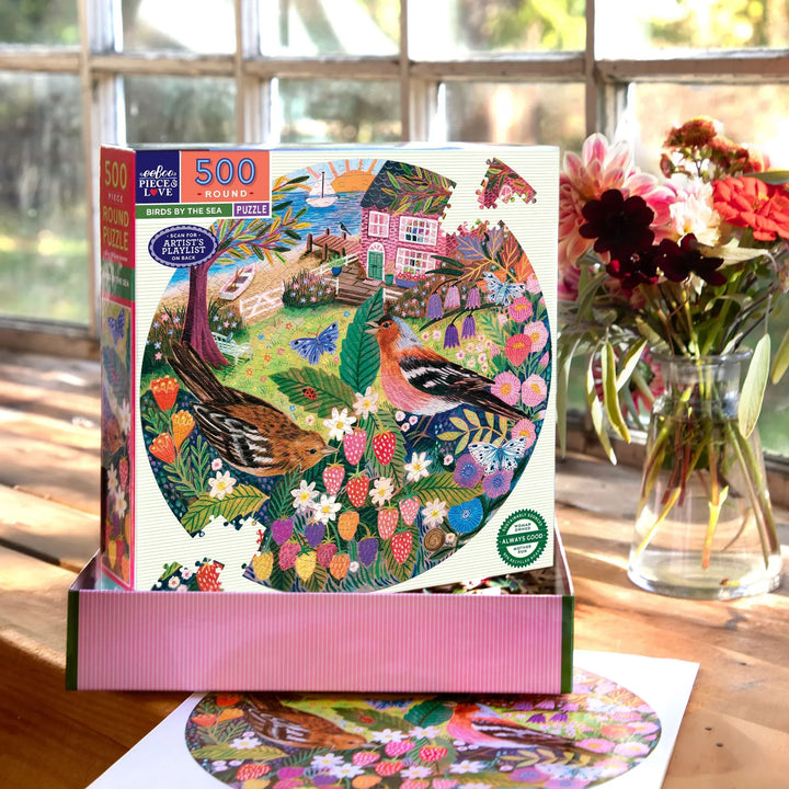 eeBoo Gifts Birds by the Sea 500 Piece Round Puzzle | eeBoo