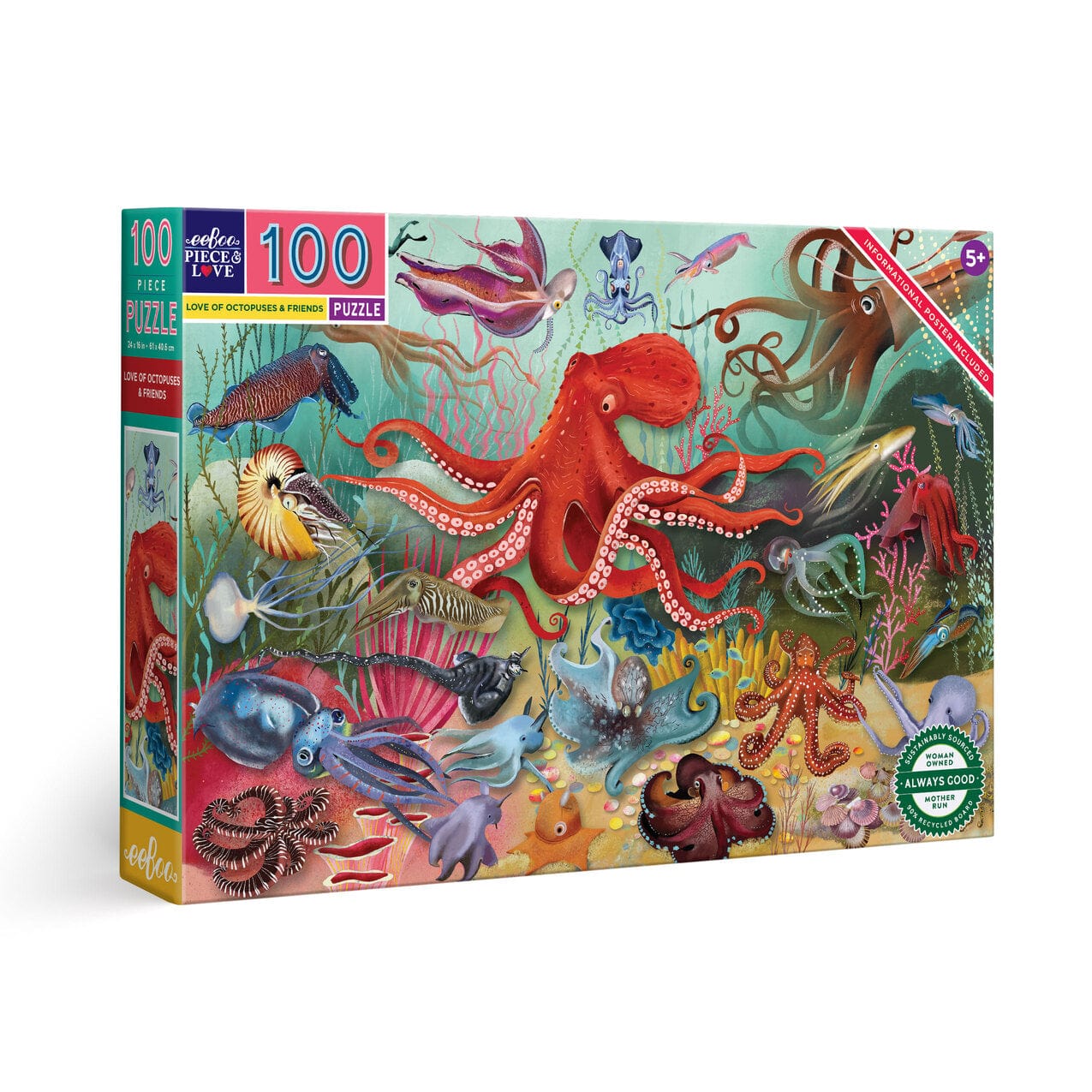 Eeboo Gifts Love of Octopuses & Friends 100 Puzzle | eeBoo