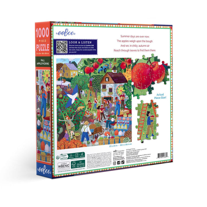 eeBoo Holiday Fall Apple Picking 1000 Sq Puzzle | eeBoo