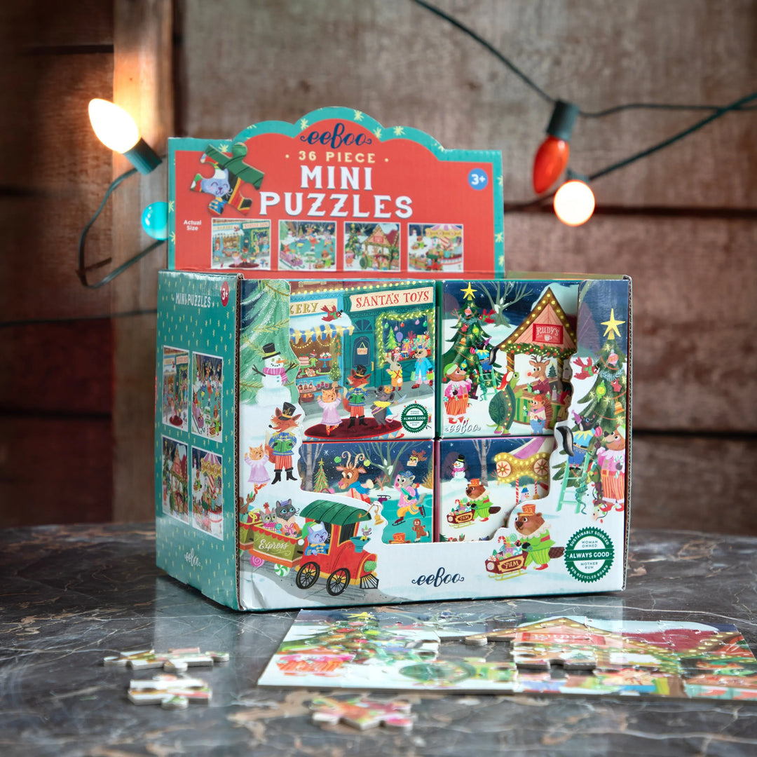 eeBoo Jigsaw Puzzles Christmas Village 36 pc Mini Puzzle Assortment | eeBoo