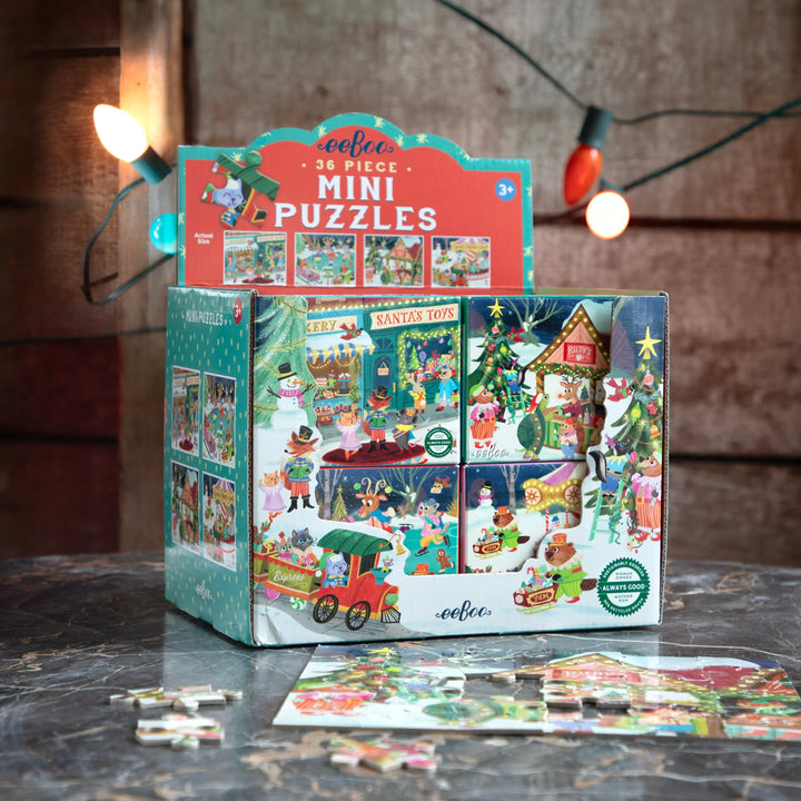 eeBoo Jigsaw Puzzles Christmas Village 36 pc Mini Puzzle Assortment | eeBoo