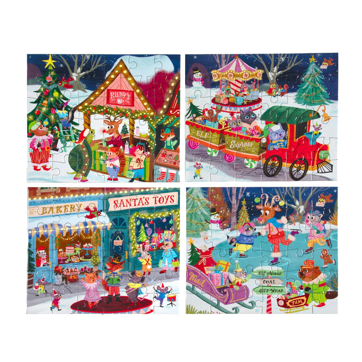 eeBoo Jigsaw Puzzles Christmas Village 36 pc Mini Puzzle Assortment | eeBoo